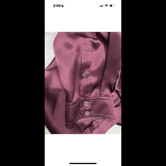 👠👚❤️Emanuel Ungaro Silk Button Down Burgundy Size 12 Women’s Blouse - Picture 5 of 9